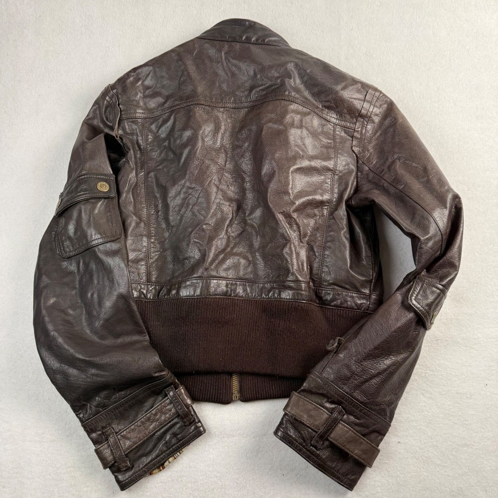 Wilsons Leather Brown Genuine Leather Bomber Moto Jacket Womens Medium Utility - Picture 2 of 8